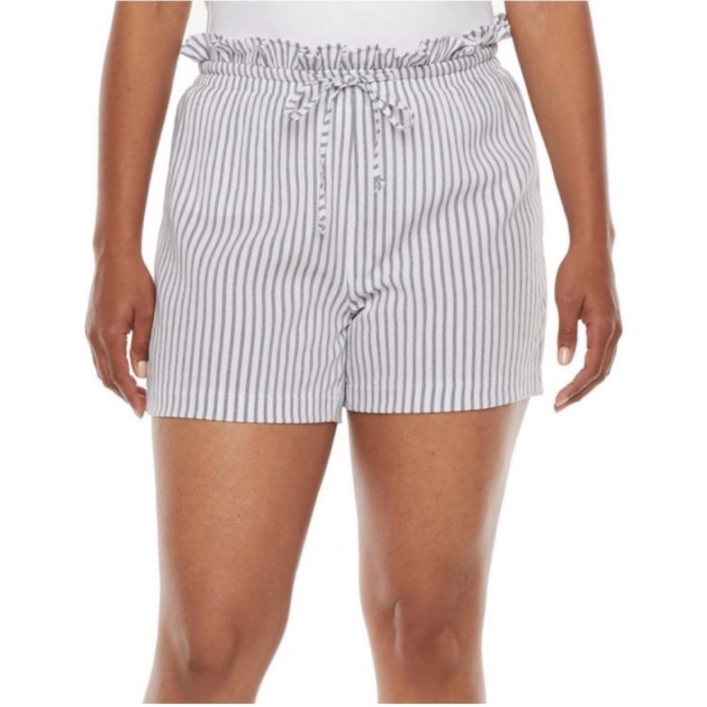 Worthington Paper Bag Striped Cotton Shorts, Large
